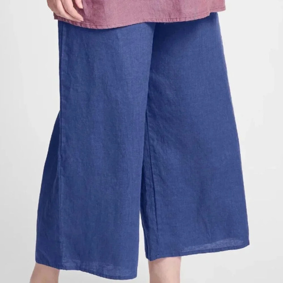 Flax 100% Linen Elastic Waist Wide Leg  Cropped Pants Blue Purple Size small - Picture 1 of 8